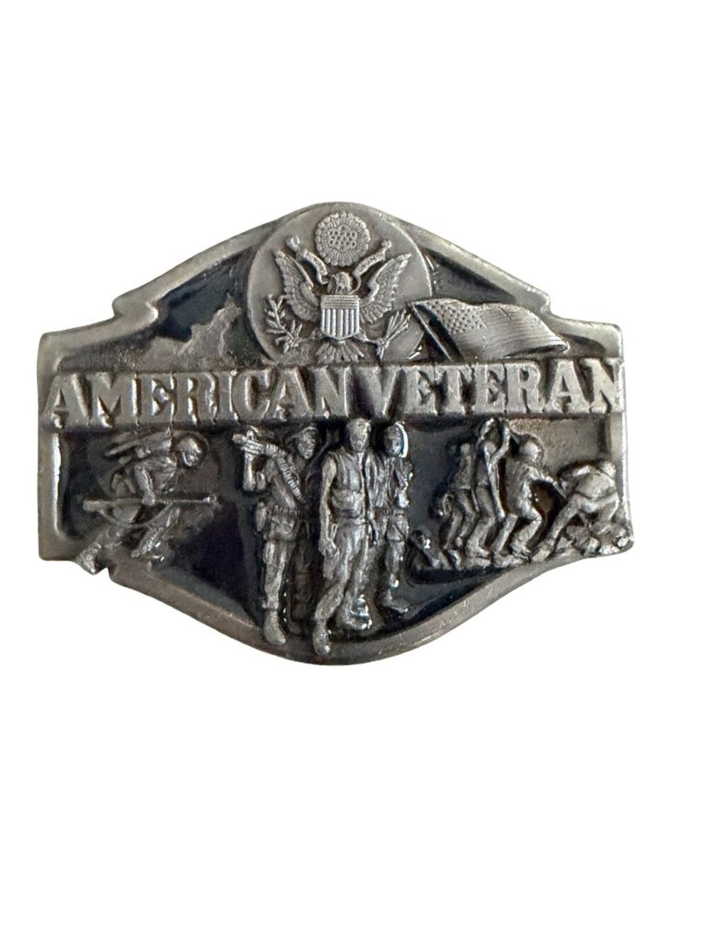 Vintage 1988 Siskiyou American Veteran Belt Buckle Patriotic Military Design T-8